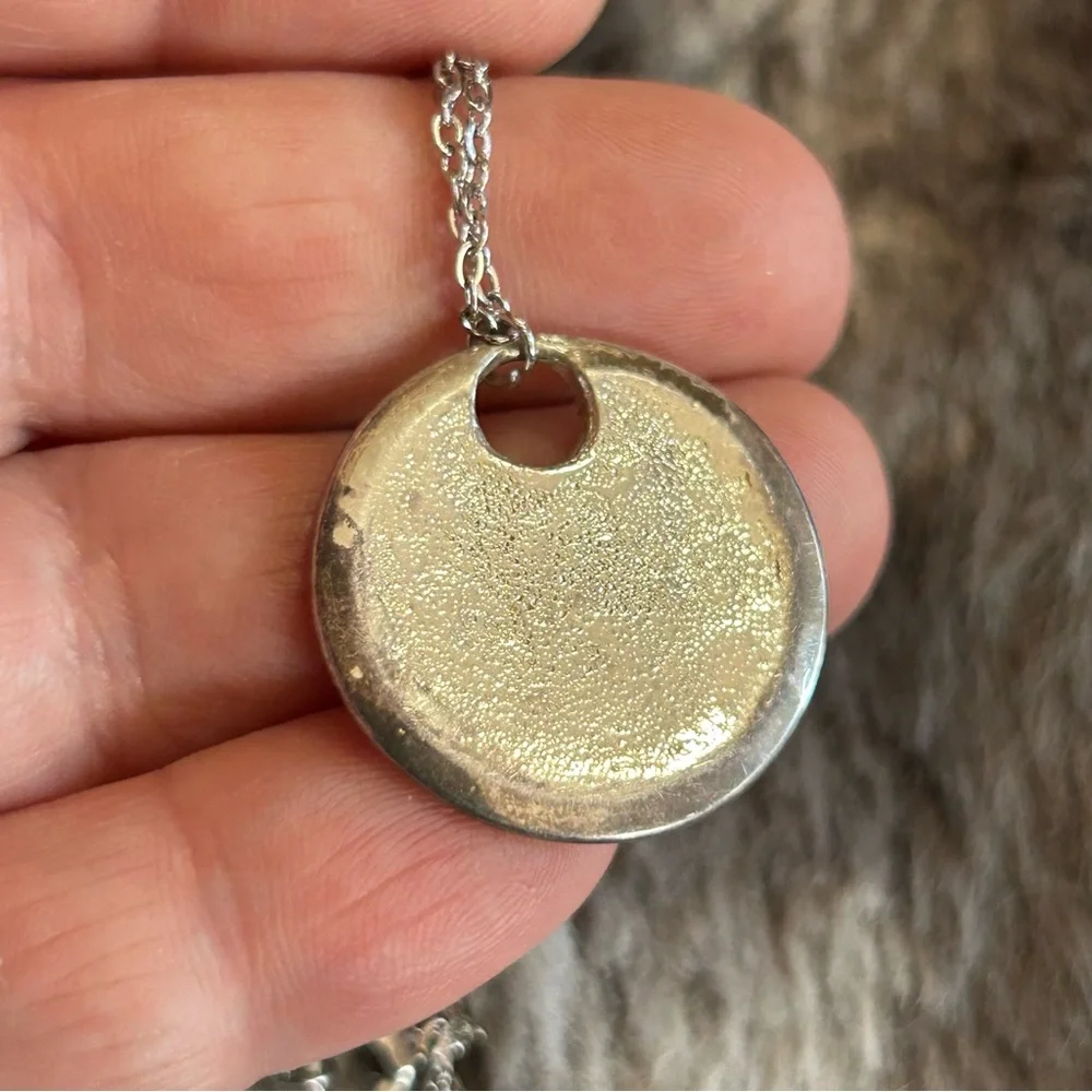 Handcrafted repurpose enamel swirl vintage pendant on chain necklace